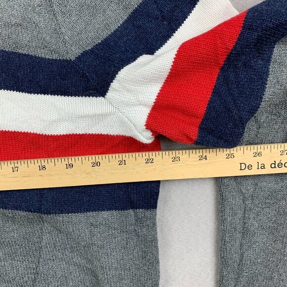 Tommy Hilfiger Men Sweater Large Gray Striped 1/4 Zip Long Sleeve Red White Blue - Picture 5 of 8
